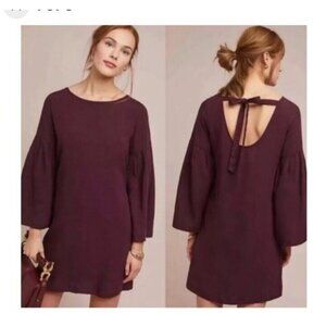 Anthropologie Cloth & Stone Bell Sleeves Tie Back Tunic Dress Size Medium Purple